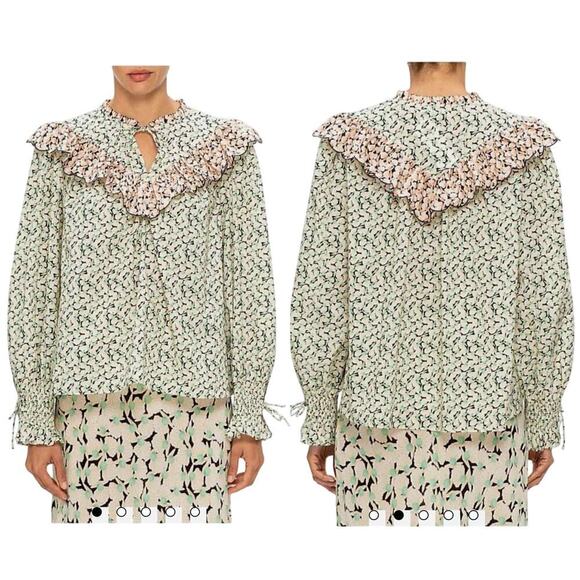 Rixo Danica Ruffled Printed Cotton Floral Blouse Size Small US 6 - Picture 13 of 13